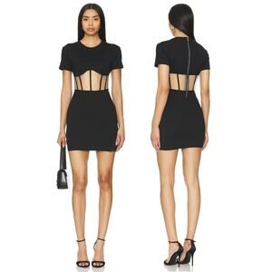 RTA Angela Corset Mini Dress Bodycon Mesh Bodice Edgy Minimalist Black Size L
